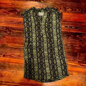 Sleeveless black and green snake print dress by Anthropologie